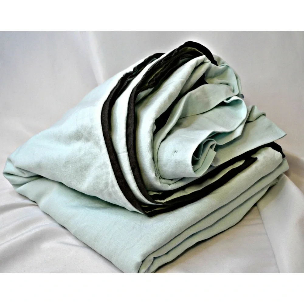 West Elm linen cotton blend‎ ice blue slate grey trim full/queen duvet cover
